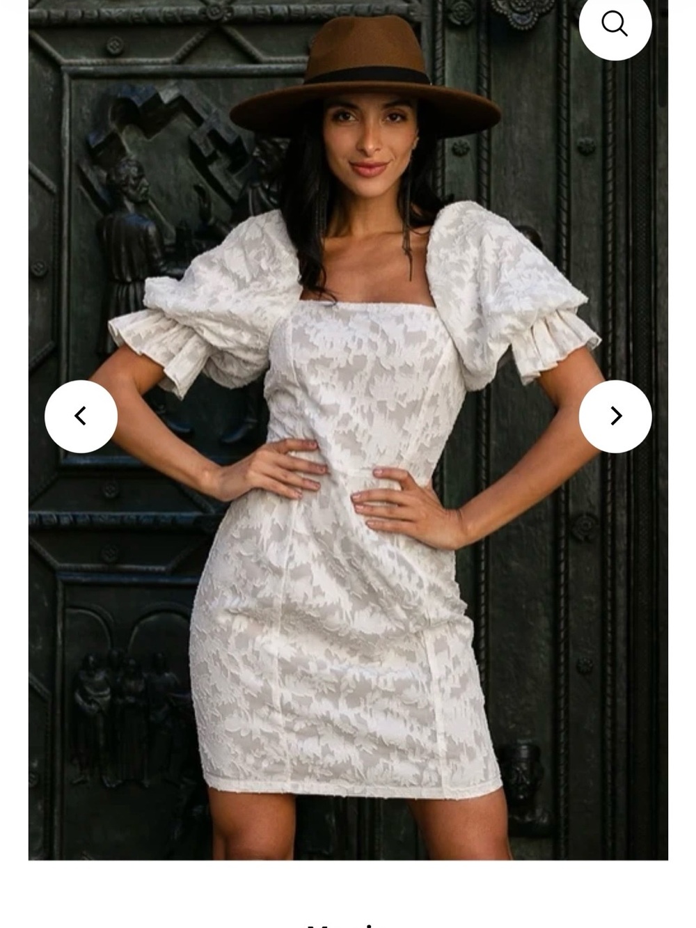 Joyfolie Cream Macie Puff-Sleeve Square Neck Mini Dress